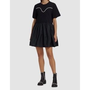 Tanya Taylor Tiered Emmy Mini Dress L Black Embellished Rhinestones Quiet Luxury